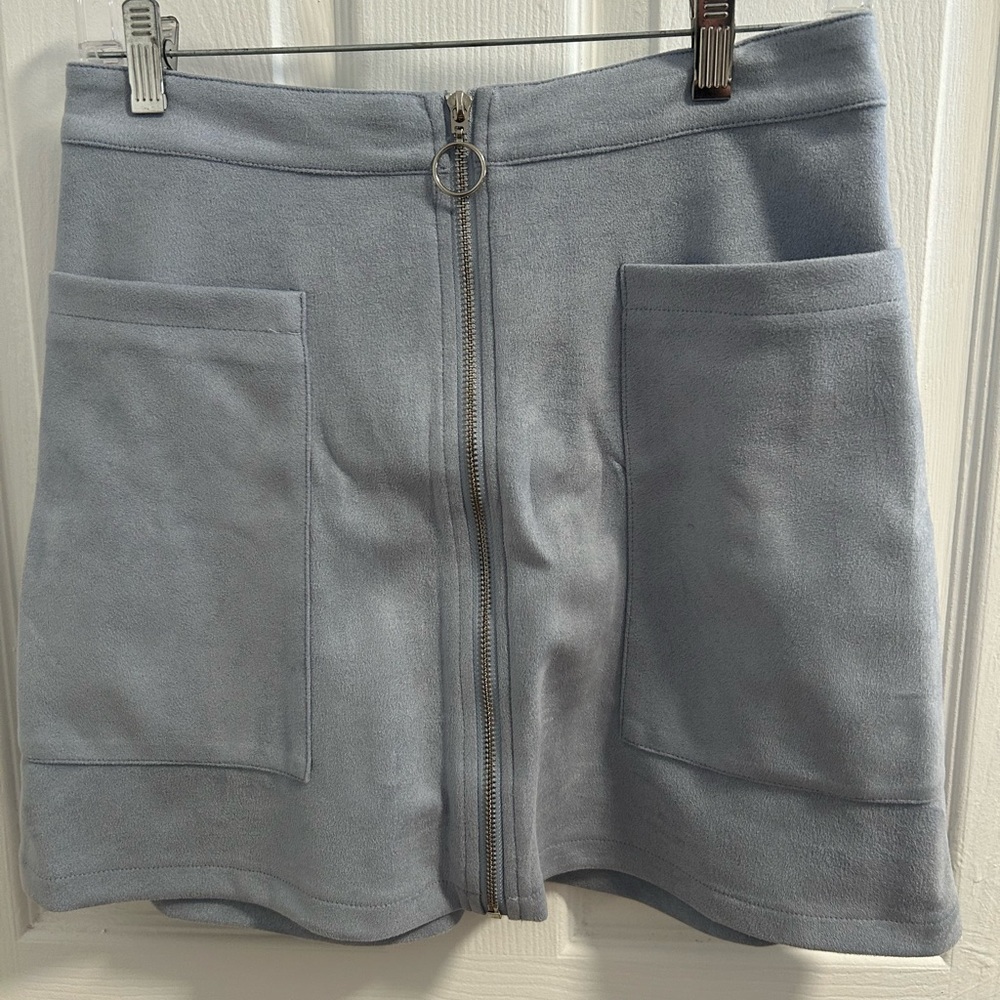 Fashion on Earth Blue Full Zip Mini Skirt with Pockets